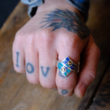 Vintage Sterling Turquoise and Lapis Inlay Ring 9.75