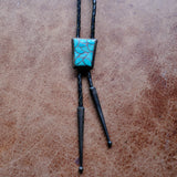 Vintage Sterling Turquoise Inlay Fish Scale Bolo Tie