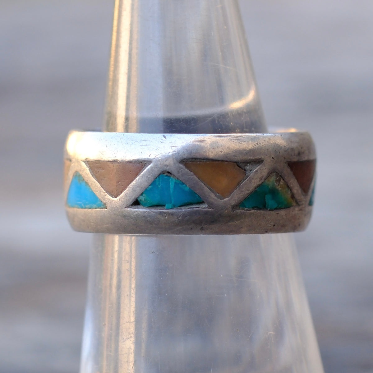 Vintage Sterling Multi Stone Inlay Band 5 Missing stone