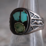 Vintage Sterling Turquoise Chip Inlay Stamped Band Ring 9