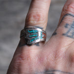 Vintage Sterling Crushed Turquoise and Coral Inlay Ring 7.25