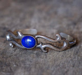 Vintage Sterling Lapis Sandcast Cuff Bracelet 6"