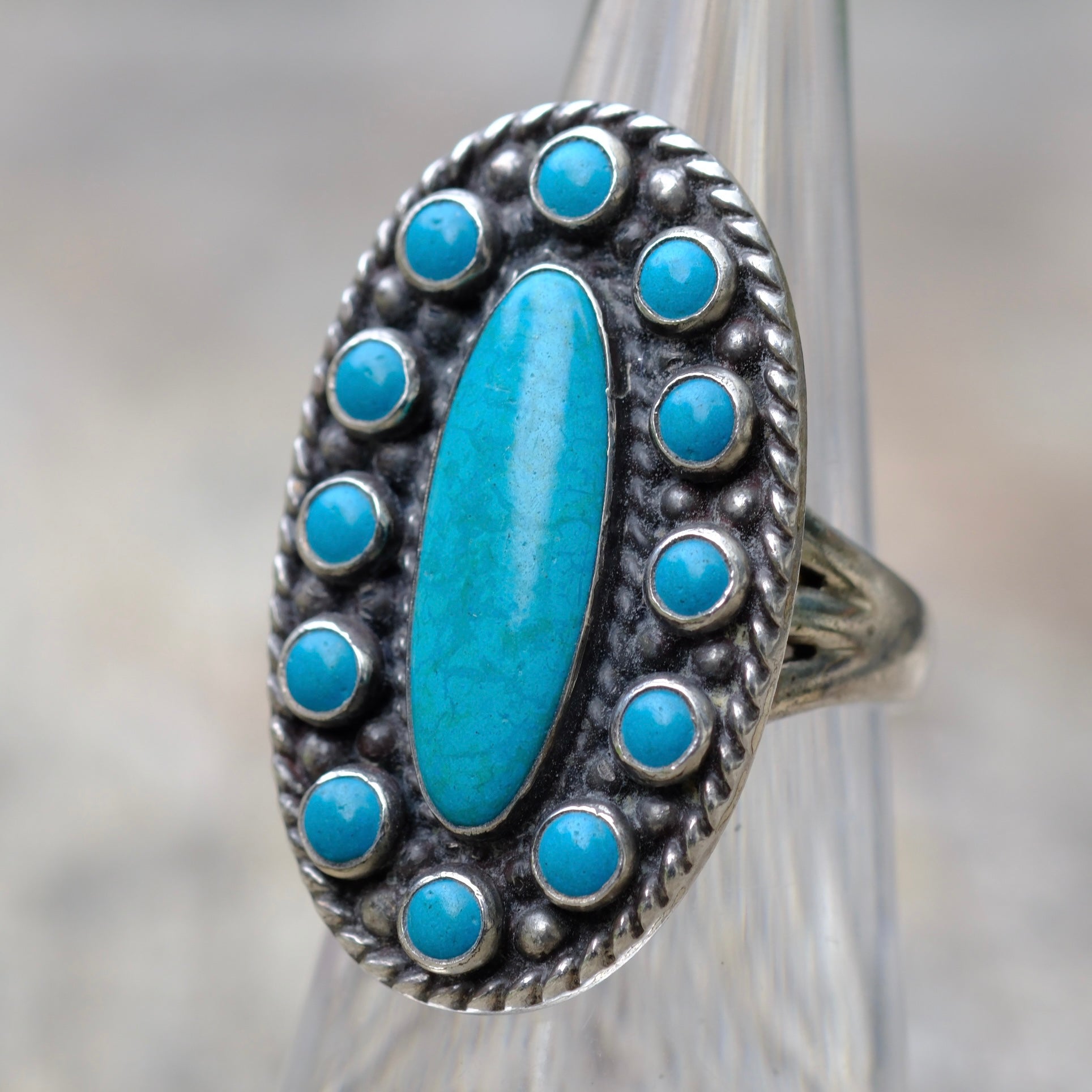 Vintage Sterling Turquoise Cluster Ring 5