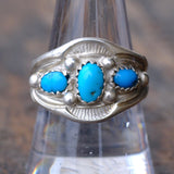 Vintage Sterling 3-Stone Turquoise Ring 9.25