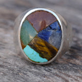 Vintage Sterling Multistone Inlay Ring 10