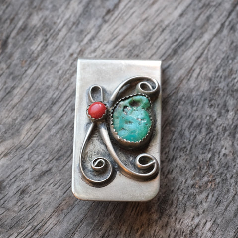 Vintage Turquoise and Coral Money Clip