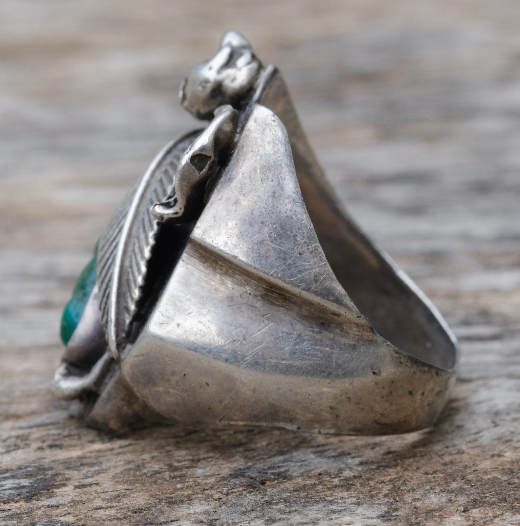 Vintage Sterling Turquoise Feather Ring 9