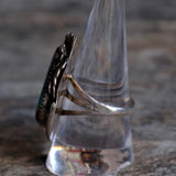 Massive Vintage Sterling Morenci Turquoise Feather Ring 9