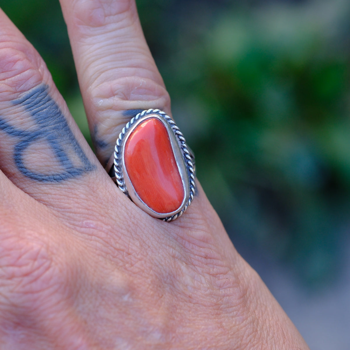 Vintage Sterling Coral Roper Ring 6.5