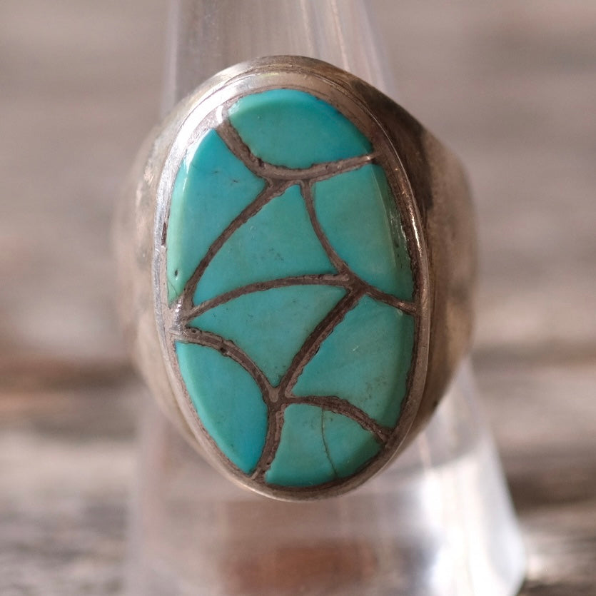 Vintage Sterling Turquoise Inlay Ring 9.5