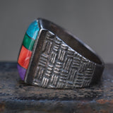 Vintage Sterling Multistone inlay Ring 9