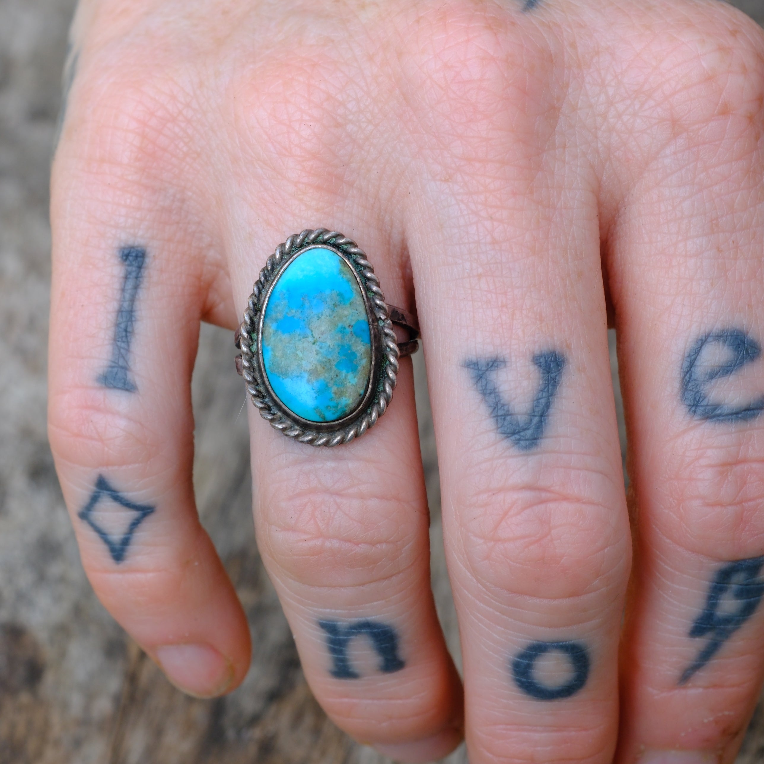 Vintage Sterling Turquoise Roper Ring 4.25