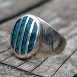 Vintage Sterling Crushed Turquoise Inlay Striper Ring 10