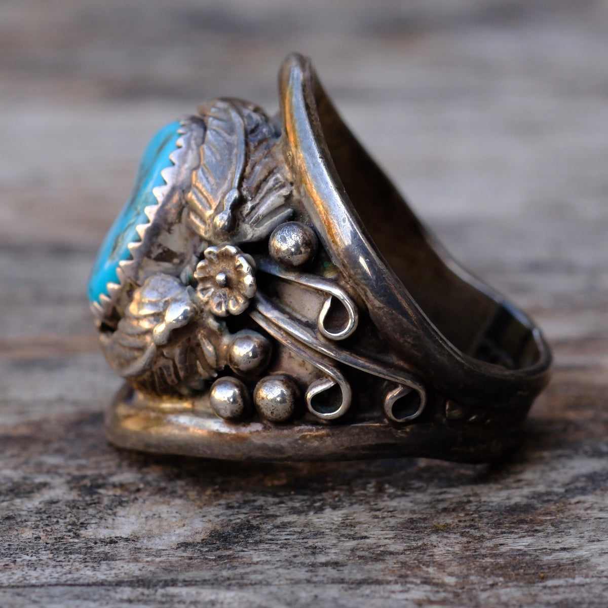 Vintage Sterling Turquoise Feather Ring 10