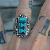 Vintage Sterling Multi Stone Inlay Zuni Ring 8.25 Carolyn Bobelu