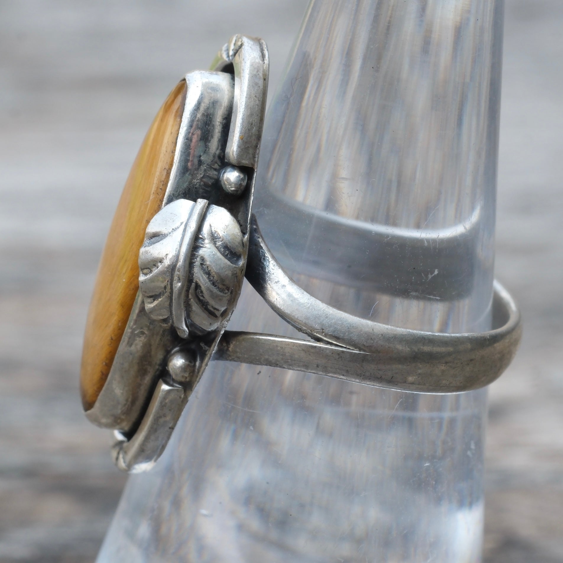 Vintage Sterling Tigers Eye Feather Ring 6