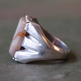 Vintage Sterling Agate Mid Century Signet Ring 14.75