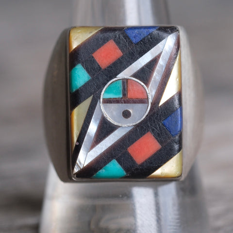 Vintage Sterling Zuni Inlay Ring 11 stamped EO