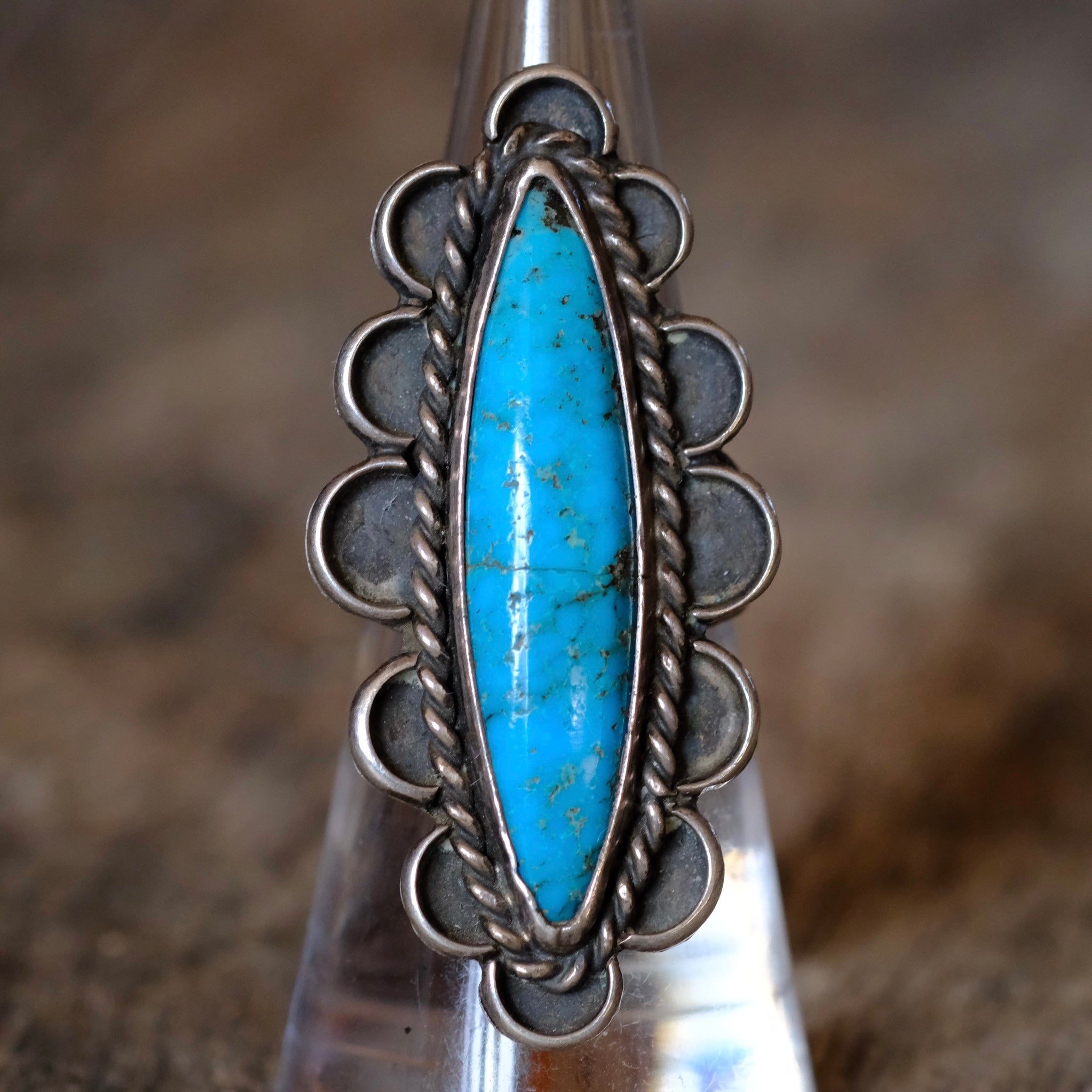 Vintage Sterling Turquoise Florette Ring 6.25