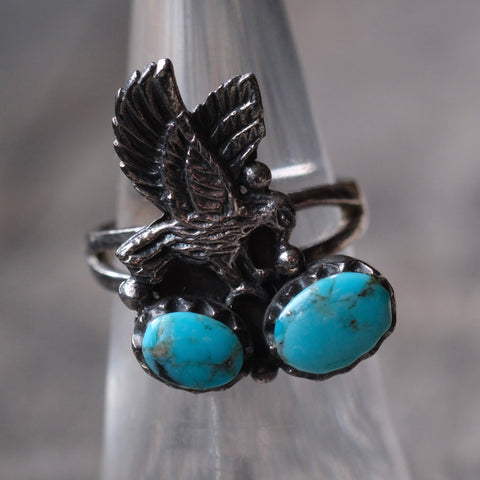 Vintage Sterling Turquoise Eagle Ring 5.5