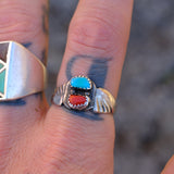 Vintage Sterling Turquoise and Coral Band 10.75