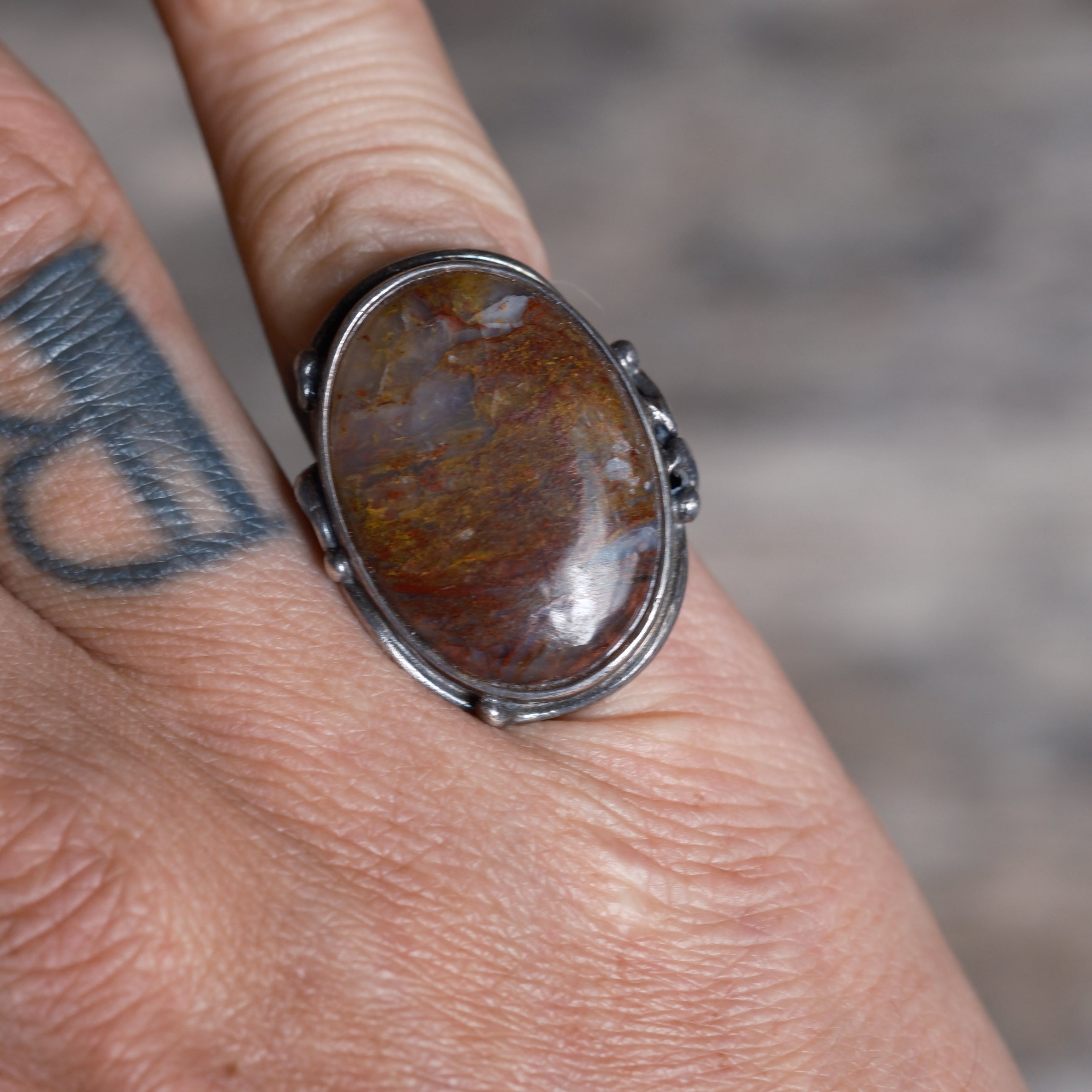 Vintage Sterling Agate Ring 5.75