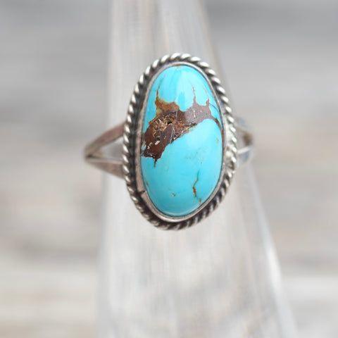 Vintage Sterling Turquoise Roper Ring 4.5