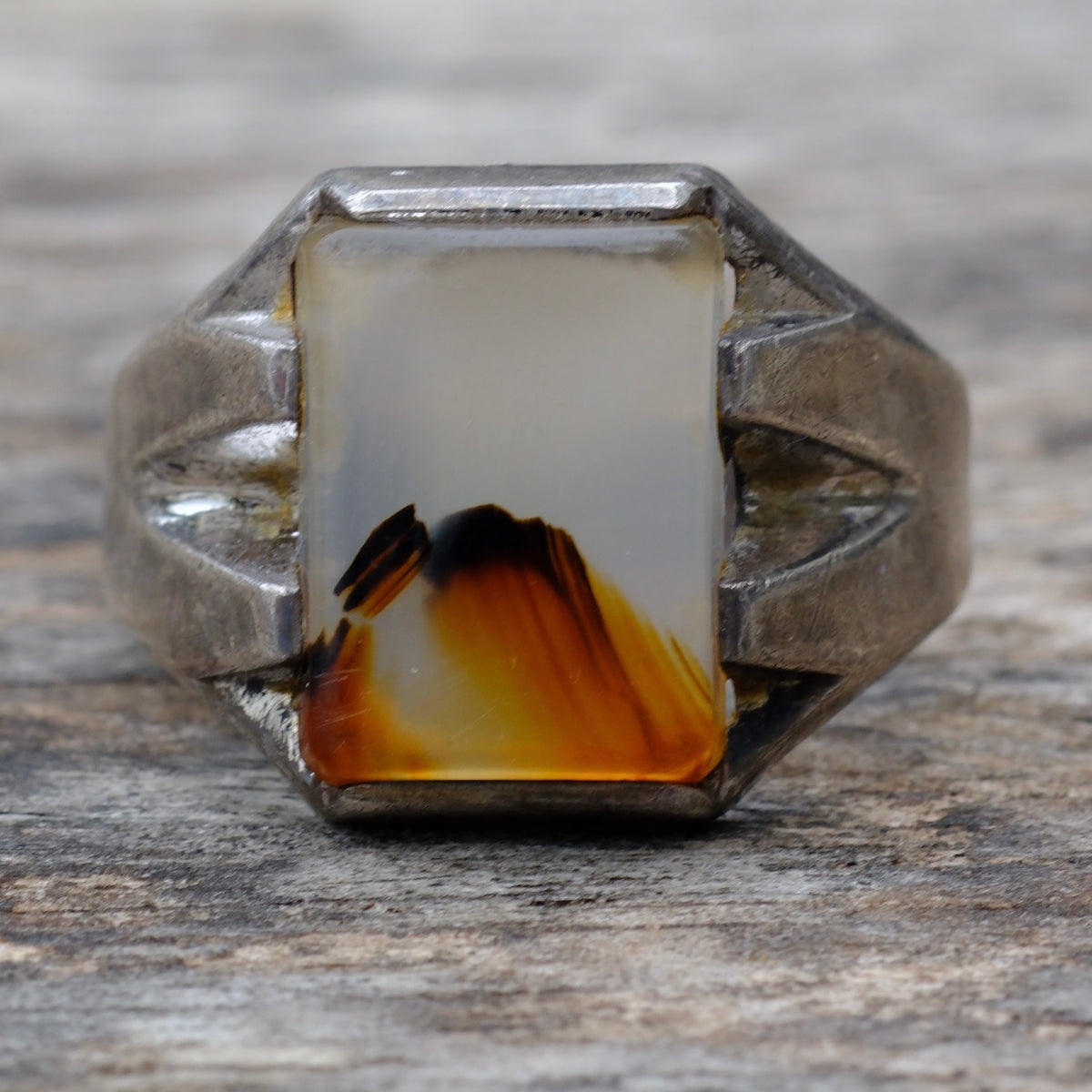 Vintage Sterling Agate Signet Ring 11.75