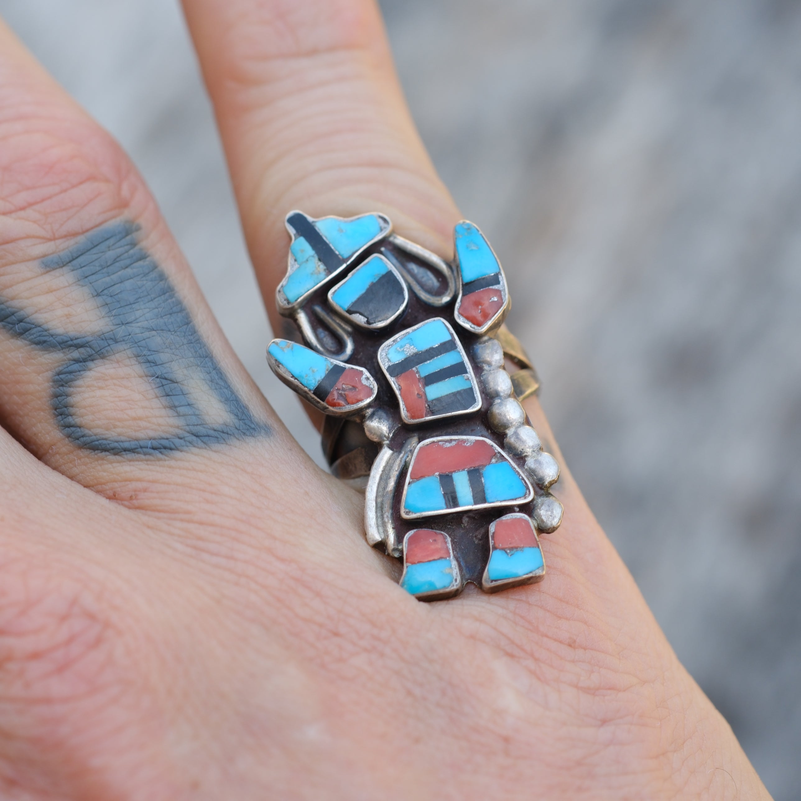 Vintage Sterling Multistone Inlay Dancer Ring 6