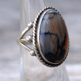 Vintage Sterling Petrified Wood Ring 5.25