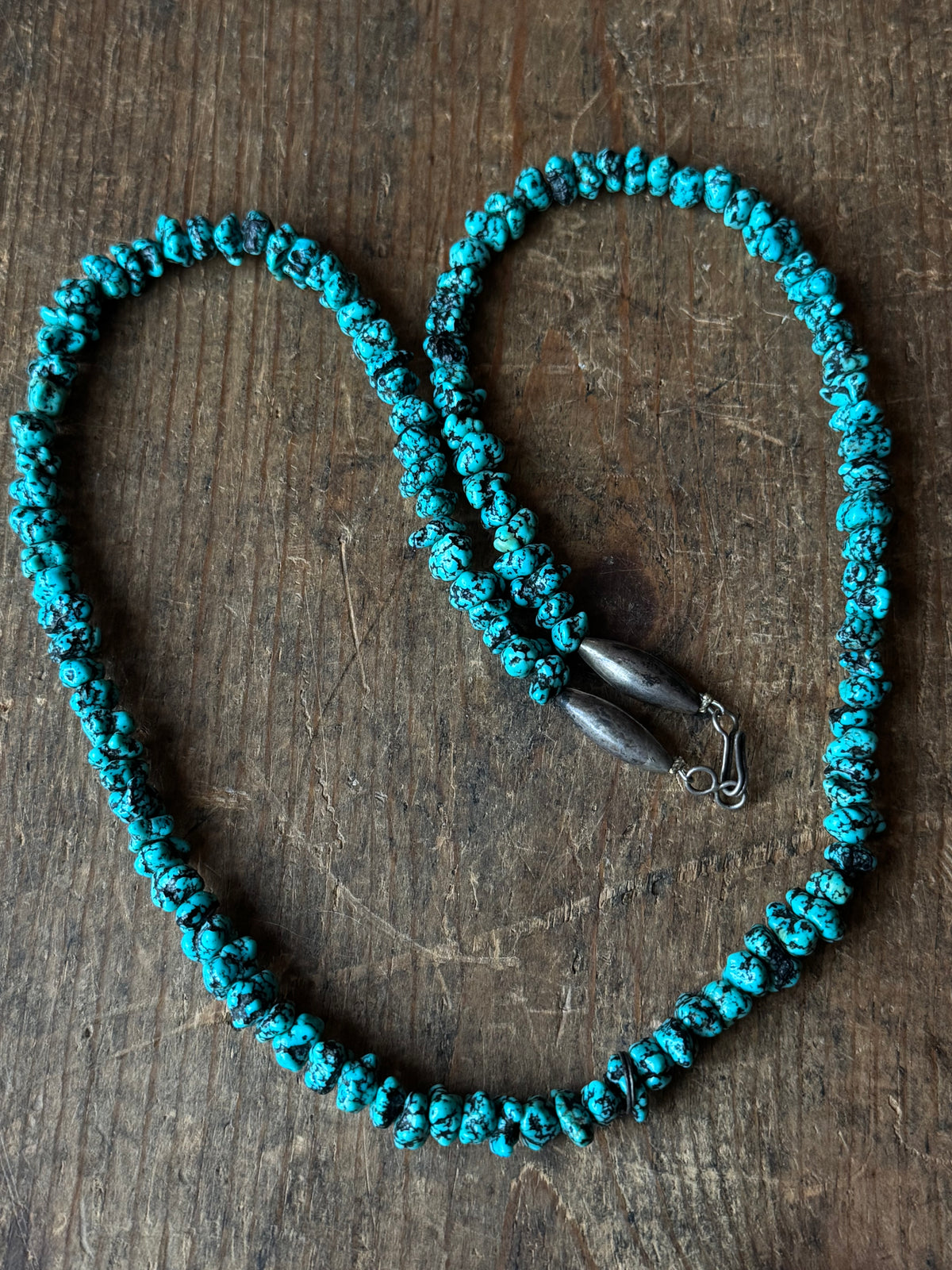 Vintage Raw High Contrast Turquoise Beaded Necklace