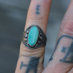 Vintage Sterling Turquoise Stamped Cigar Band Ring 4.75