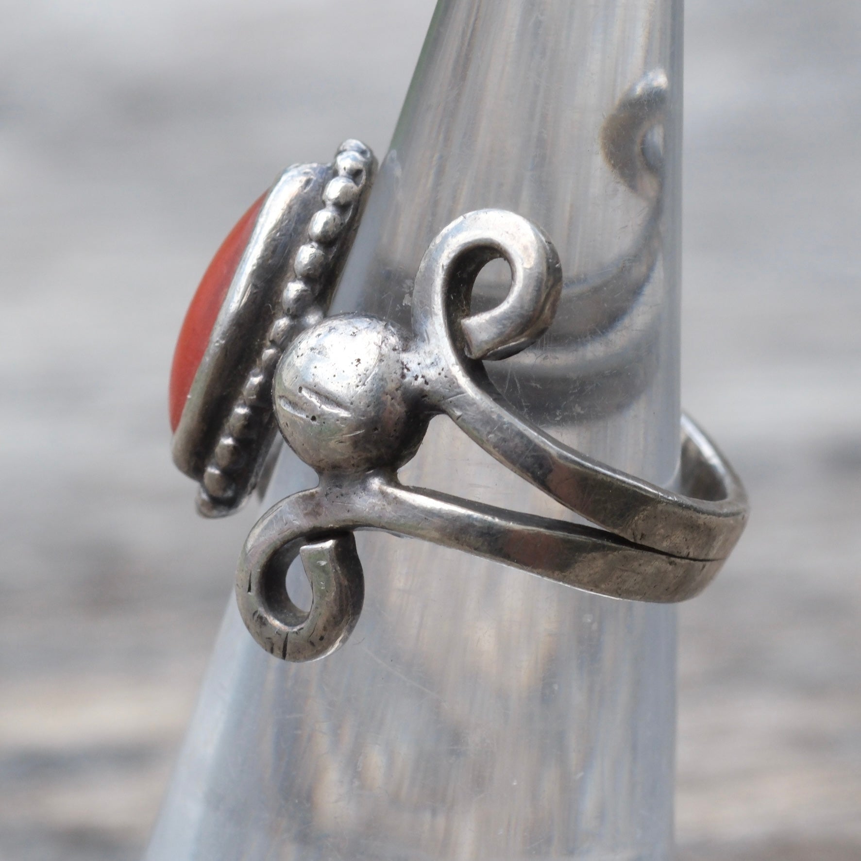 Vintage Sterling Coral Ring 5.5