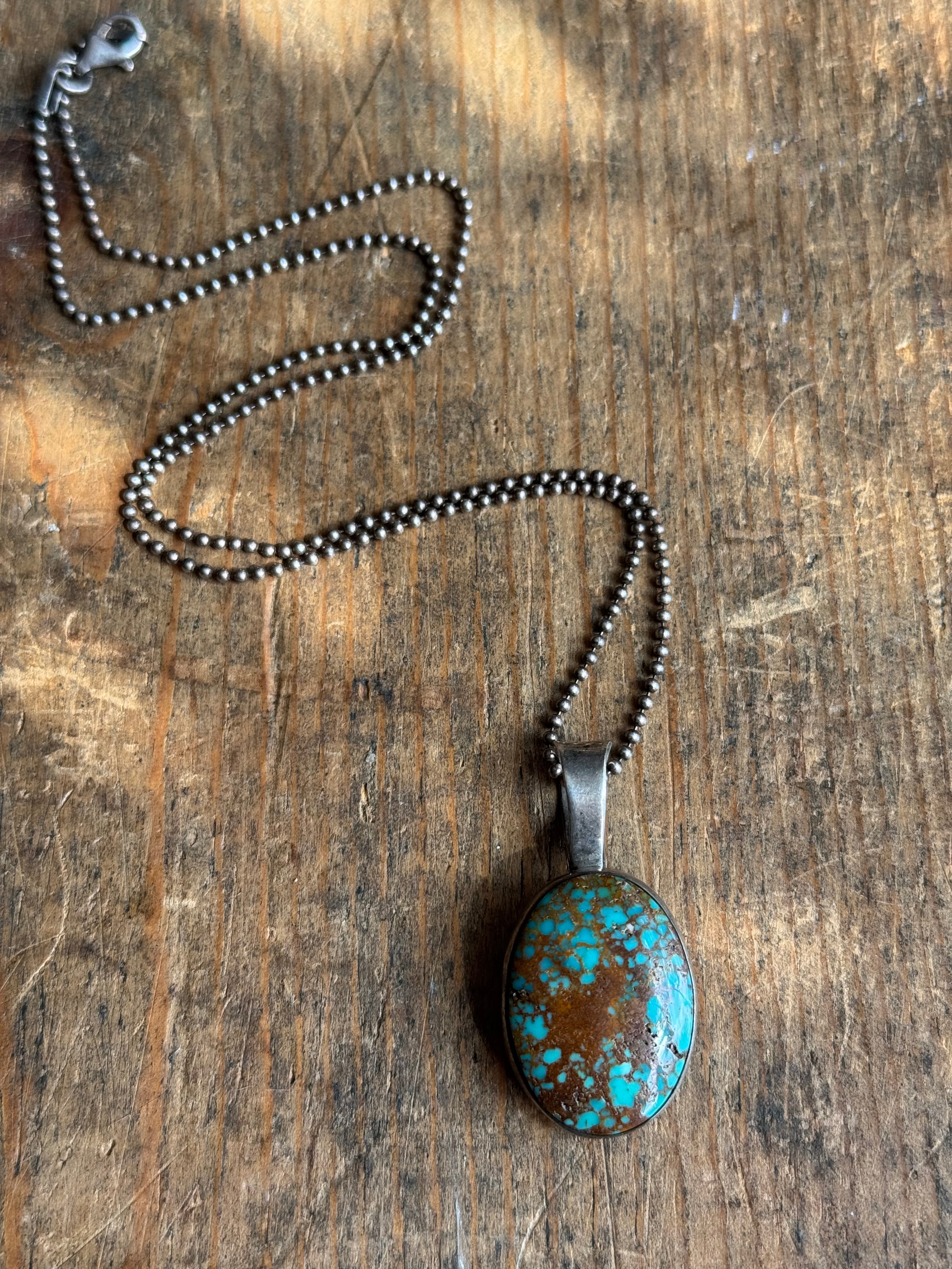 Vintage Sterling Silver Chunky High Grade Turquoise 17" Necklace