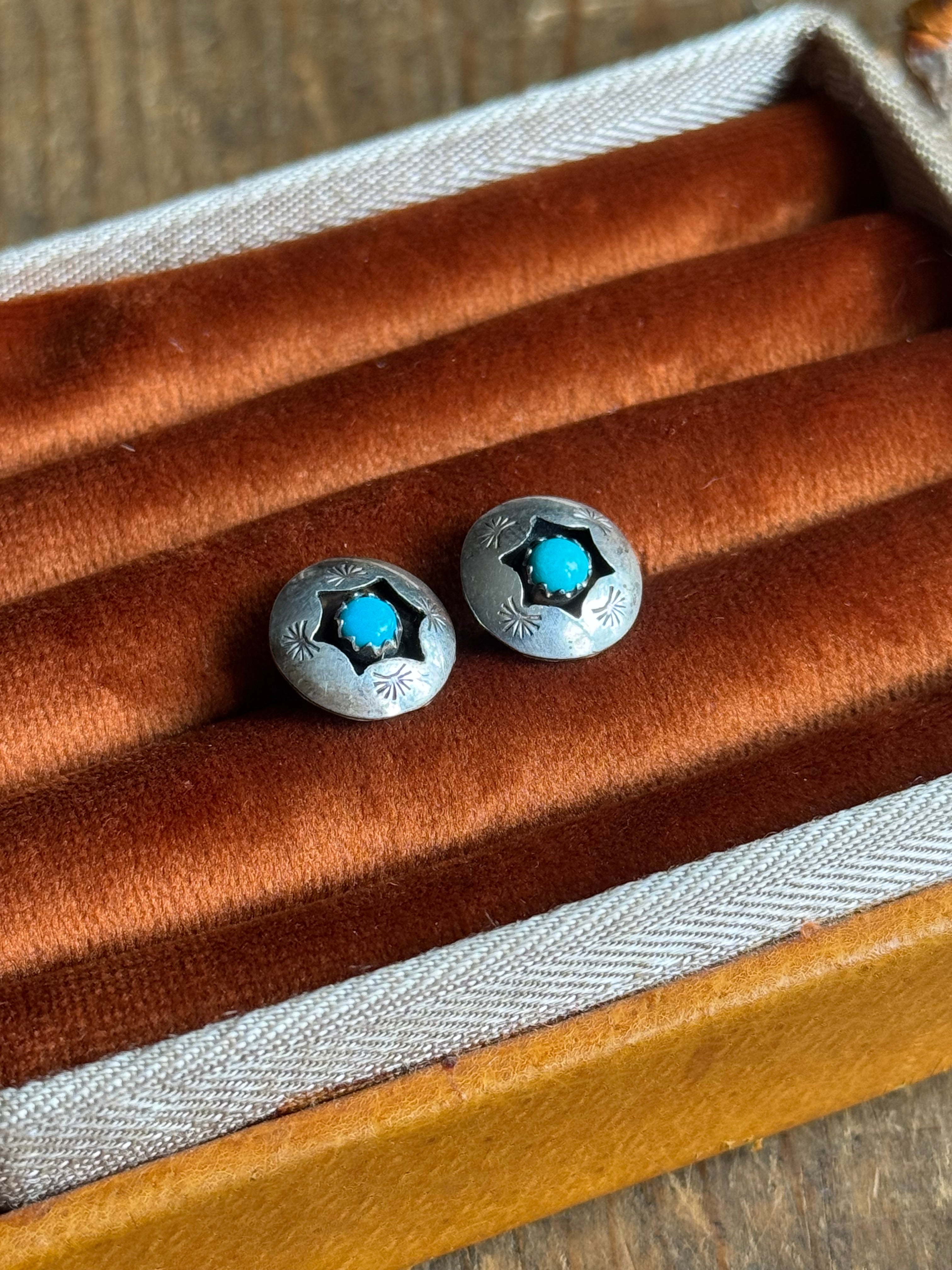 Vintage Sterling Silver Turquoise Shadow Box Earrings