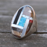 Vintage Sterling Multistone Inlay Ring 9.75