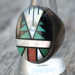 Vintage Sterling Zuni Inlay Ring 10.25