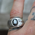 Vintage 18K White Gold Plated Hematite Ring 7.25