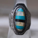 Vintage Sterling Multi Stone Inlay Ring 6