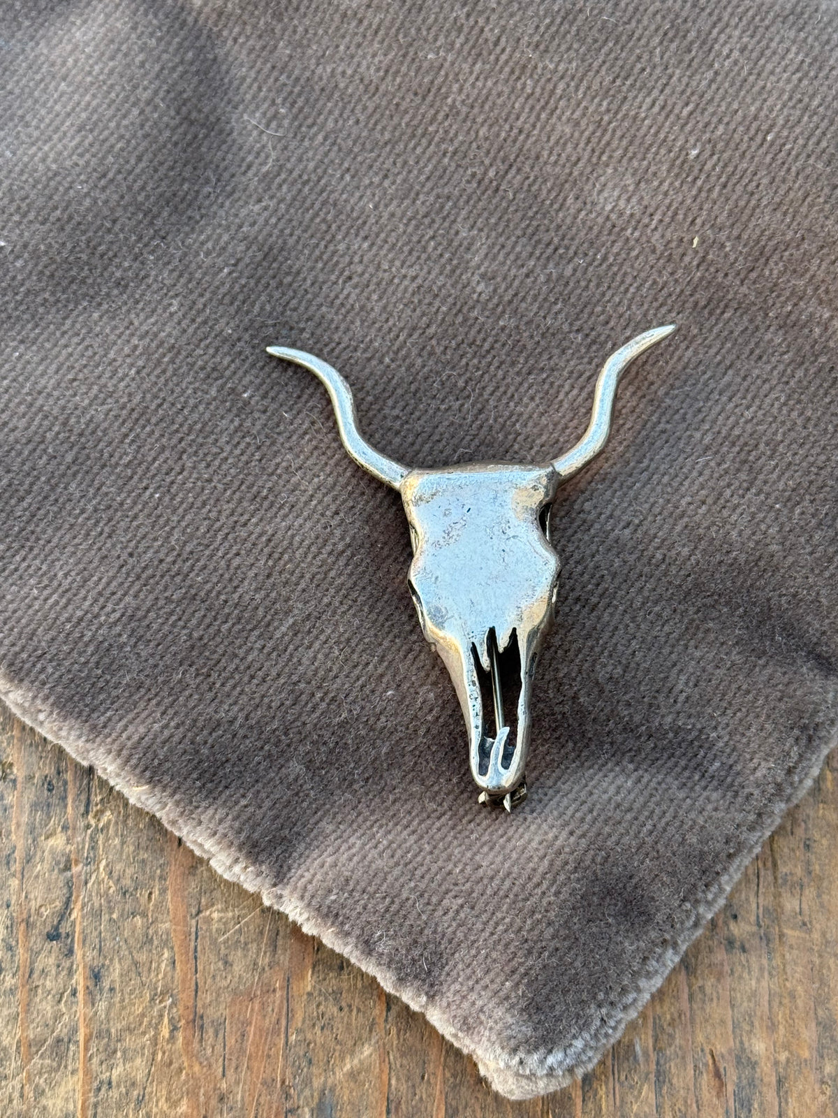 Vintage Sterling Silver Steer Skull Pin Pendant