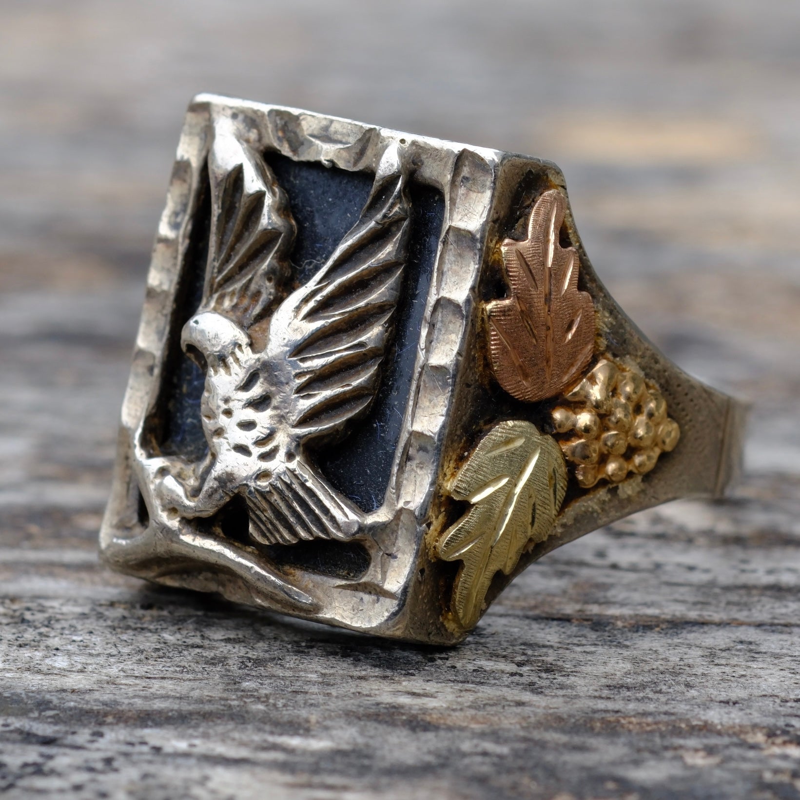 Vintage Sterling and Gold Eagle Ring 11.75