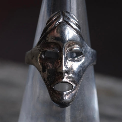 Vintage Sterling SIlver Mask Ring 4.75