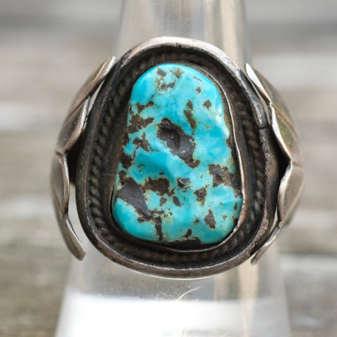 Vintage Sterling Turquoise Ribbed Band Ring 9.25