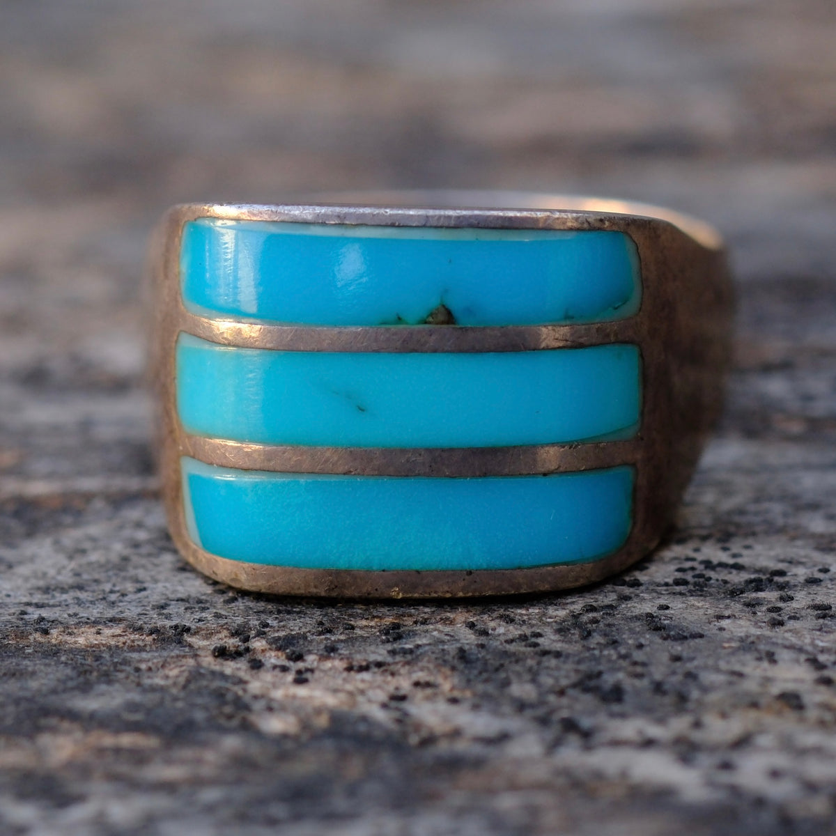 Vintage Sterling Turquoise Inlay Ring 8.75