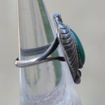 Vintage Sterling Malachite Feather Ring 6