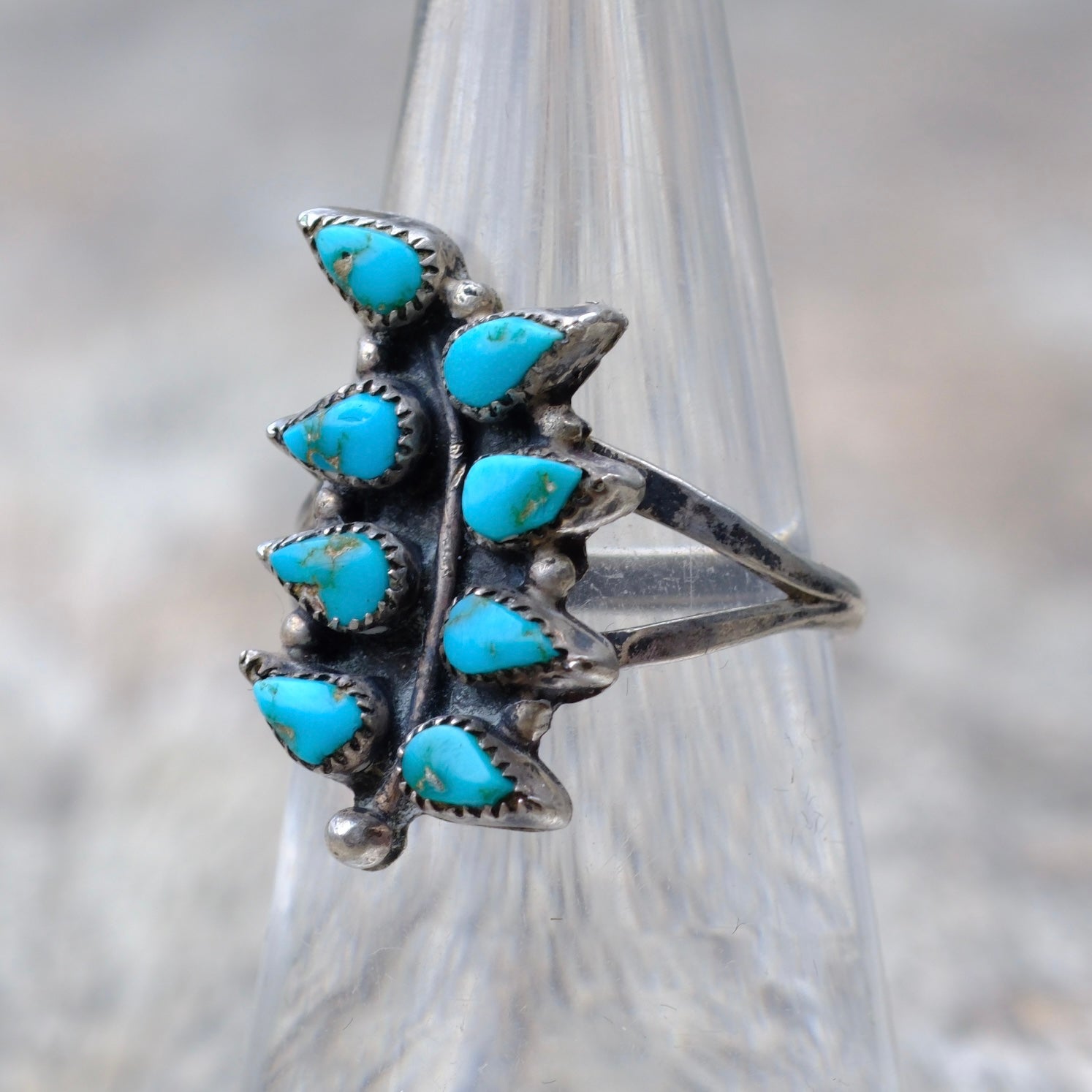 Vintage Sterling Silver Turquoise Fern Leaf Ring 6.5