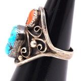 Vintage Sterling Turquoise and Coral Ring 8.5