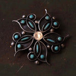 Vintage Sterling Turquoise Flower Brooch