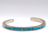 Vintage Sterling Turquoise Inlay Cuff Bracelet 6.25"