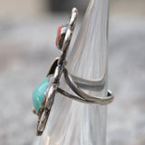 Vintage Sterling Turquoise and Coral Feather Ring 4